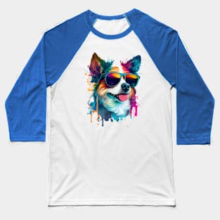 Colourful cool Border Collie dog with sunglasses Baseball T-Shirt